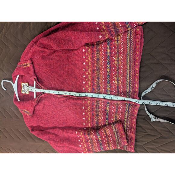 VINTAGE red fair isle style zip front cardigan by Heirloom Collectables,. Large - Picture 7 of 8